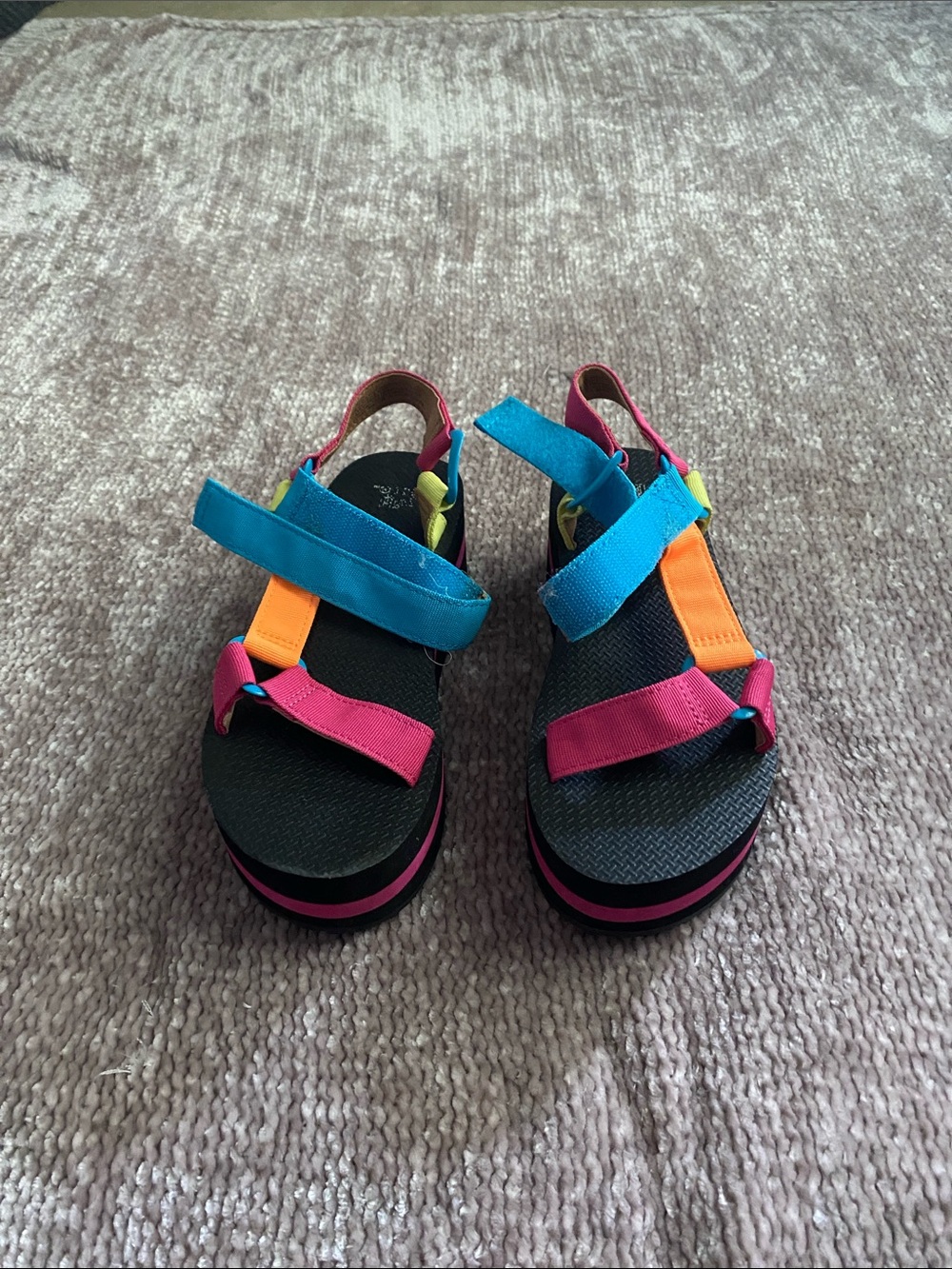 Colorblock Strappy Platform Sandals - Pink, Blue & Orange